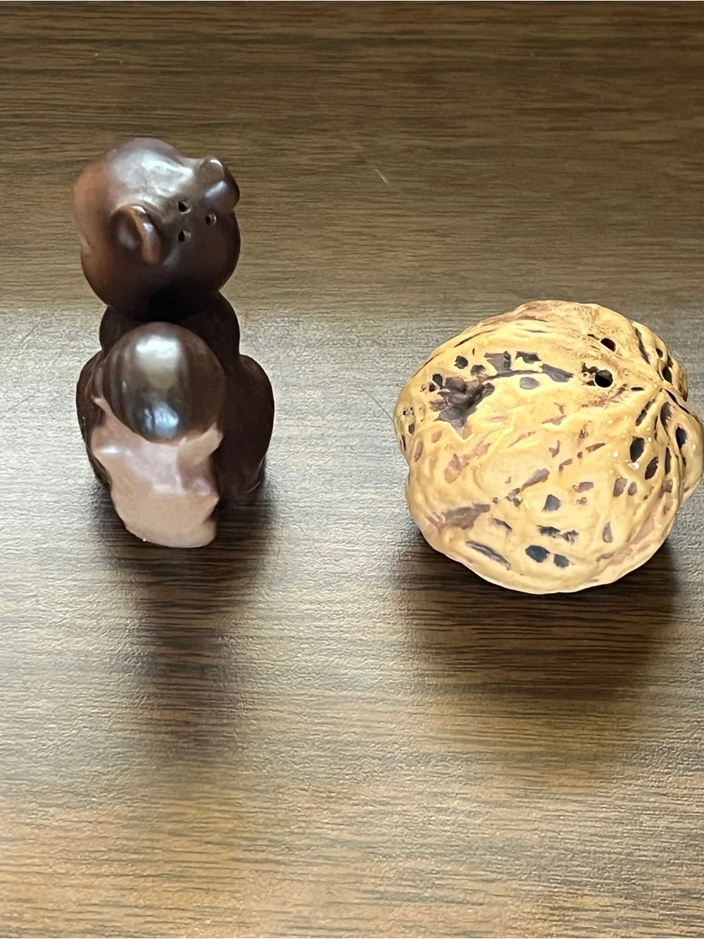 Vintage Ceramic Squirrel and Walnut Salt and Pepper Shakers - Made in Japan
